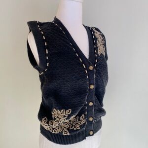 Vintage Jantzen Hand Embroidered Button Front Sweater Vest | Made in Canada